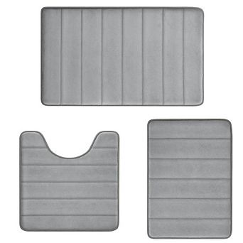 3 pc Memory Foam Bathroom Rug Set Non Slip Absorbent Machine Washable U Shaped