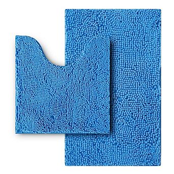 2 pc Chenille Bathroom Rug Set Non Slip Absorbent Washable 20x32 20x20 U Shape