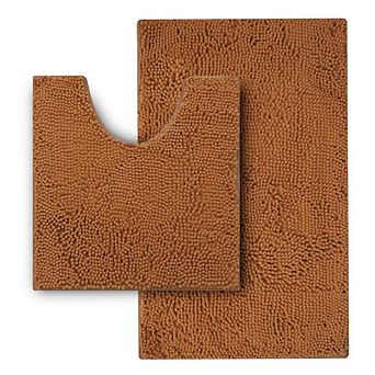 2 pc Chenille Bathroom Rug Set Non Slip Absorbent Washable 20x32 20x20 U Shape