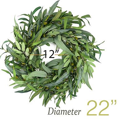 22” Olive Wreath Front Door Greenery All Season Home Decoration Wall Wedding