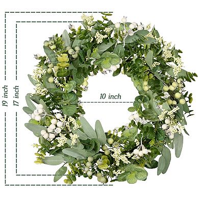 19” Eucalyptus Boxwood Berry Wreath Front Door Decor Suitable for all four seasons
