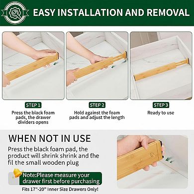 Adjustable Spring Loaded Drawer Dividers Bamboo Organizers for Kitchen Bathroom Bedroom