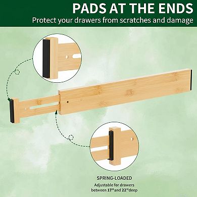 Adjustable Spring Loaded Drawer Dividers Bamboo Organizers for Kitchen Bathroom Bedroom