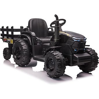 12v Kids Ride on Tractor with Trailer Dual 40w Motors LED Lights USB/MP3 Battery Ride-on Toy Tractor