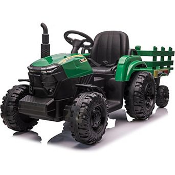 12v Kids Ride on Tractor with Trailer Dual 40w Motors LED Lights USB/MP3 Battery Ride-on Toy Tractor