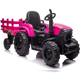 12v Kids Ride on Tractor with Trailer Dual 40w Motors LED Lights USB/MP3 Battery Ride-on Toy Tractor