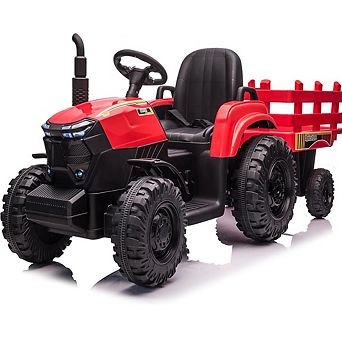 12v Kids Ride on Tractor with Trailer Dual 40w Motors LED Lights USB/MP3 Battery Ride-on Toy Tractor