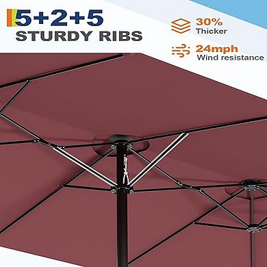 13 FT Double Sided Rectangle Patio Market Umbrella-Heavy Duty Waterproof Windproof