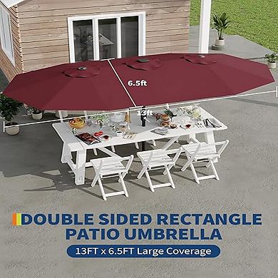13 FT Double Sided Rectangle Patio Market Umbrella-Heavy Duty Waterproof Windproof