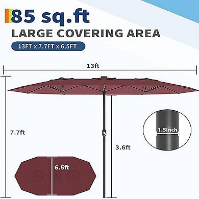 13 FT Double Sided Rectangle Patio Market Umbrella-Heavy Duty Waterproof Windproof