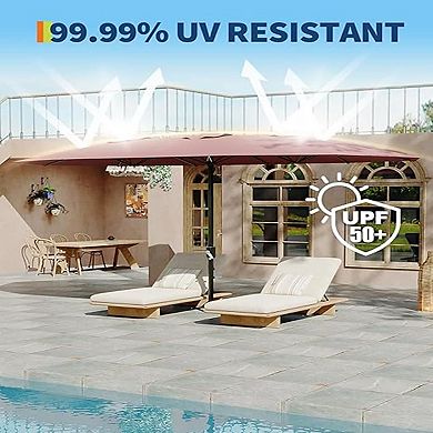 13 FT Double Sided Rectangle Patio Market Umbrella-Heavy Duty Waterproof Windproof