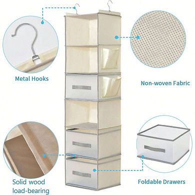 Hanging Closet Organizer, 2 Pullout Drawers, Collapsible, Space-Saving