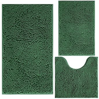 3 pc Chenille Bathroom Rugs Soft Absorbent Non Slip Beige Bath Mats Set