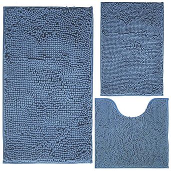 3 pc Chenille Bathroom Rugs Soft Absorbent Non Slip Beige Bath Mats Set