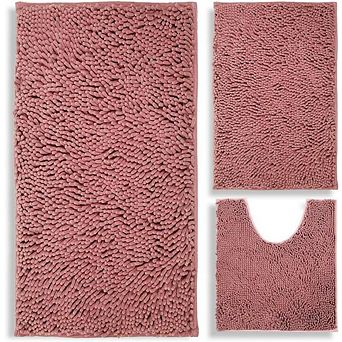 3 pc Chenille Bathroom Rugs Soft Absorbent Non Slip Beige Bath Mats Set