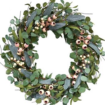 18" Artificial Eucalyptus Wreath White Berry Front Door Decor Suitable for all four seasons
