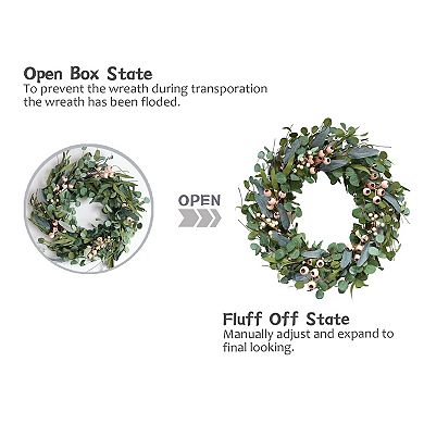 18" Artificial Eucalyptus Wreath White Berry Front Door Decor Suitable for all four seasons