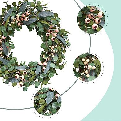 18" Artificial Eucalyptus Wreath White Berry Front Door Decor Suitable for all four seasons