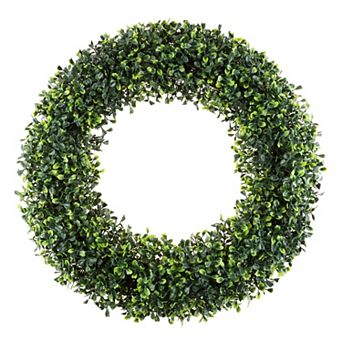 19.5" Boxwood Wreath Round UV Resistant Artificial Indoor Outdoor Front Door Decor