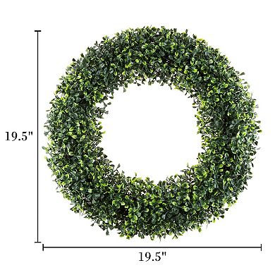 19.5" Boxwood Wreath Round UV Resistant Artificial Indoor Outdoor Front Door Decor