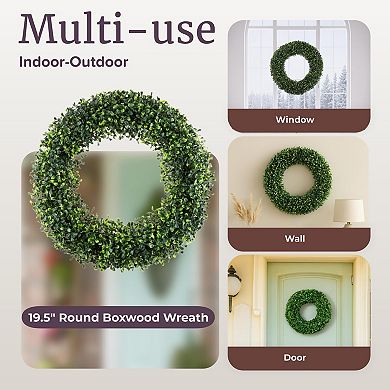 19.5" Boxwood Wreath Round UV Resistant Artificial Indoor Outdoor Front Door Decor