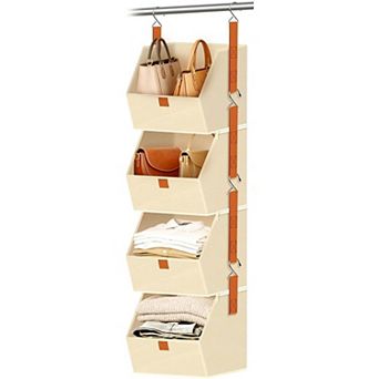4 tier Hanging Organizer for Closets, Dorms, RVs - Modular, Detachable Bins for Handbags, Clothes