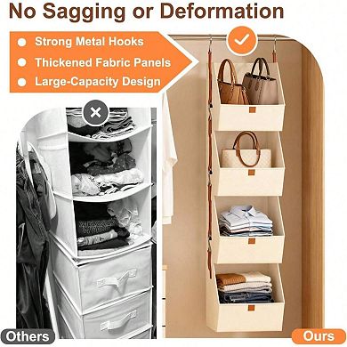 4-Tier Hanging Organizer for Closets, Dorms, RVs - Modular, Detachable Bins for Handbags, Clothes