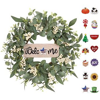 20"Eucalyptus Wreath Welcome Sign Decor All-season