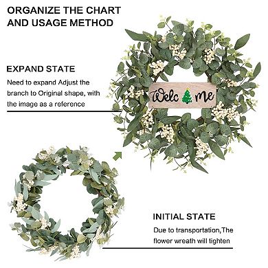 20"Eucalyptus Wreath Welcome Sign Decor All-season