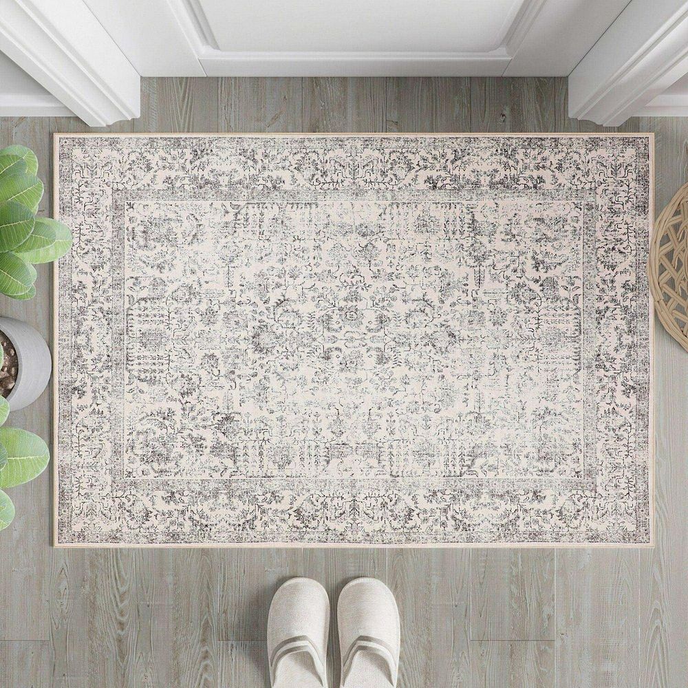 2x3 Gray Entryway Area Rug Door Rug Machine Washable Vintage Distressed ...