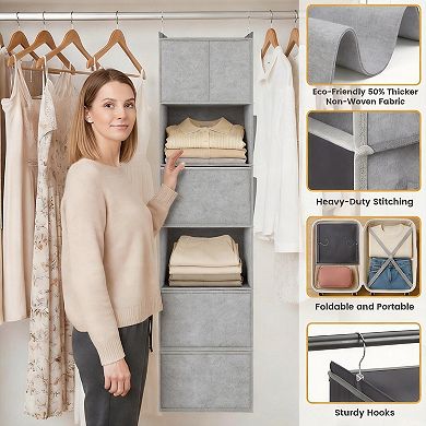 Hanging Closet Organizer 6-Shelf 3 Drawers Side Pockets Foldable Storage