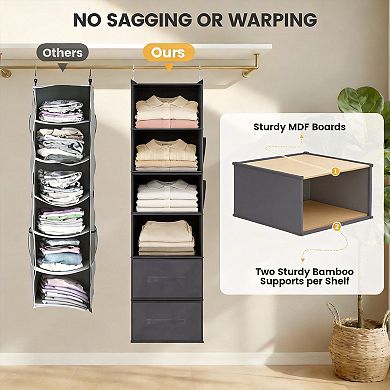 Hanging Closet Organizer 6-Shelf 3 Drawers Side Pockets Foldable Storage