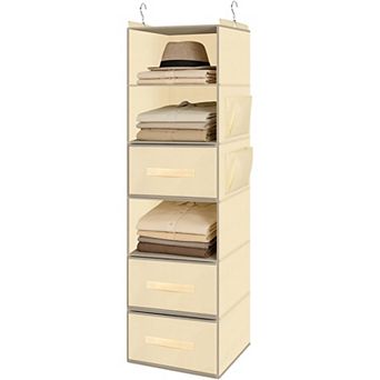 Hanging Closet Organizer 6-Shelf 3 Drawers Side Pockets Foldable Storage