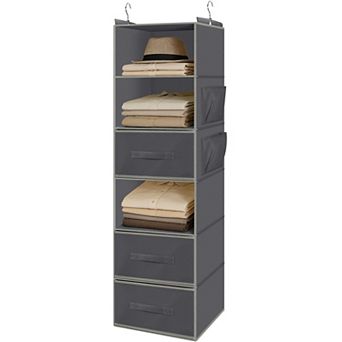 Hanging Closet Organizer 6-Shelf 3 Drawers Side Pockets Foldable Storage