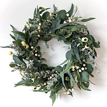 22" Wreaths For Front Door All Season Greenery Olive Eucalyptus Berry Farmhouse Decor