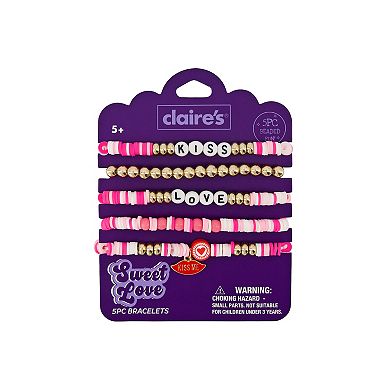 Claire's 5-Pack Bead Bracelets With Love & Kiss Charms