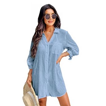 Women's Cupshe Button-Down Swimsuit Cover-Up Shirt Dress