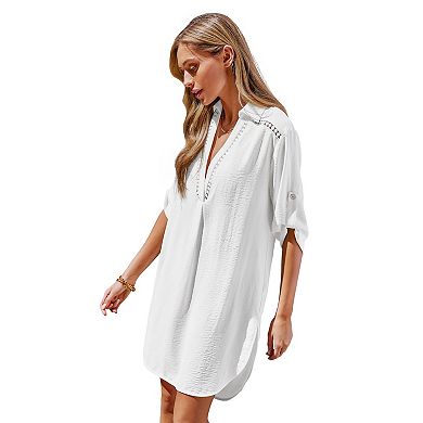 Petite Cupshe Roll-Up Sleeve Cover Up