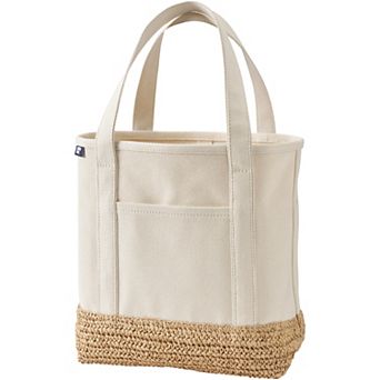 Lands' End Medium Raffia Open Top Canvas Tote Bag