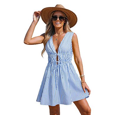 Petite Cupshe Cover Up Mini Dress with V-Neck & Tie Back