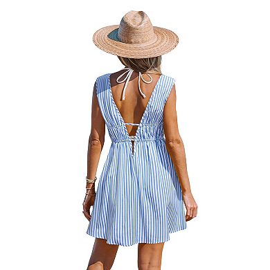 Petite Cupshe Cover Up Mini Dress with V-Neck & Tie Back
