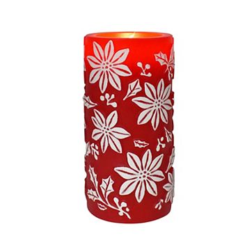 St. Nicholas Square® LED Poinsettia Wax Pillar Candle Tall