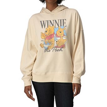 Women's Disney's Winnie The Pooh Bootleg Distressed Oversized Fleece Hoodie Sweatshirt