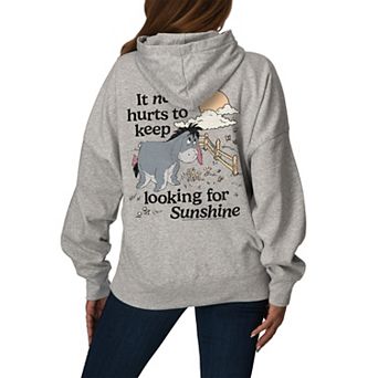 Women's Disney's Winnie The Pooh Eeyore Looking for Sunshine Distressed Oversized Fleece Hoodie Sweatshirt