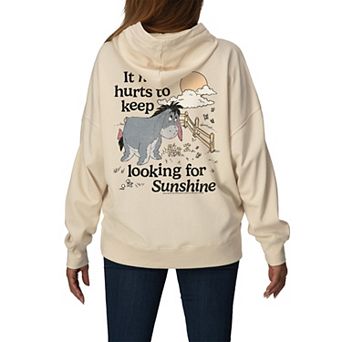Women's Disney's Winnie The Pooh Eeyore Looking for Sunshine Distressed Oversized Fleece Hoodie Sweatshirt