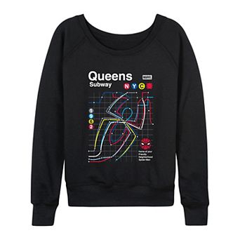 Women's Marvel Spider-Man Queens Subway Map French Terry Long Sleeve Tee