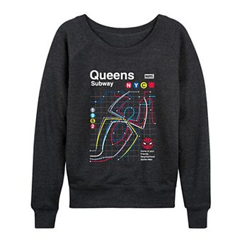 Women's Marvel Spider-Man Queens Subway Map French Terry Long Sleeve Tee