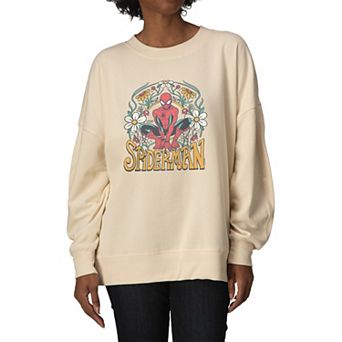 Women's Marvel Spider-Man Vintage Floral Oversized Fleece Crew Sweatshirt