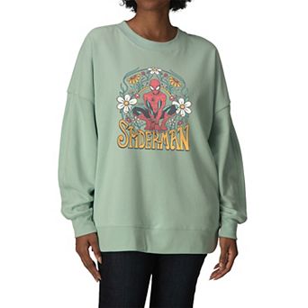 Women's Marvel Spider-Man Vintage Floral Oversized Fleece Crew Sweatshirt