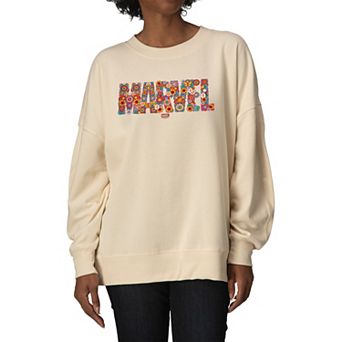 Women's Marvel Floral Logo Oversized Fleece Crew Sweatshirt